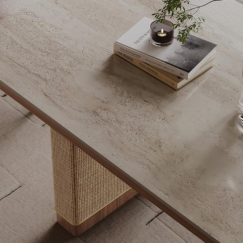 Bej Sinterlı Taş Tablalı Bohem Mutfak Masası 140x75x75 cm ve 4 Sandalye Seti - 85276.0