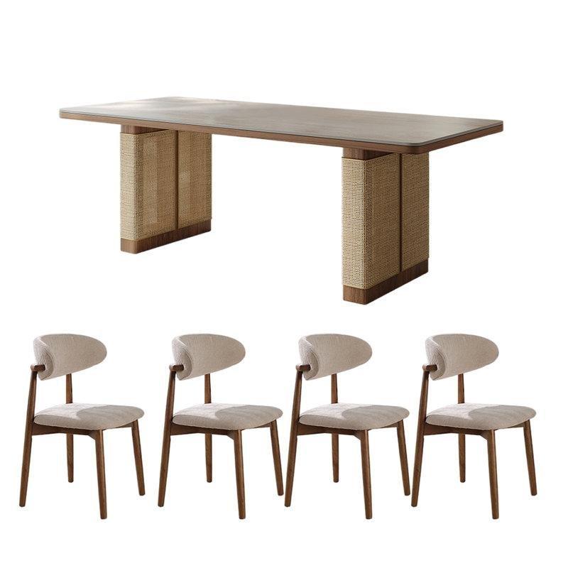 Bej Sinterlı Taş Tablalı Bohem Mutfak Masası 140x75x75 cm ve 4 Sandalye Seti - 85276.0