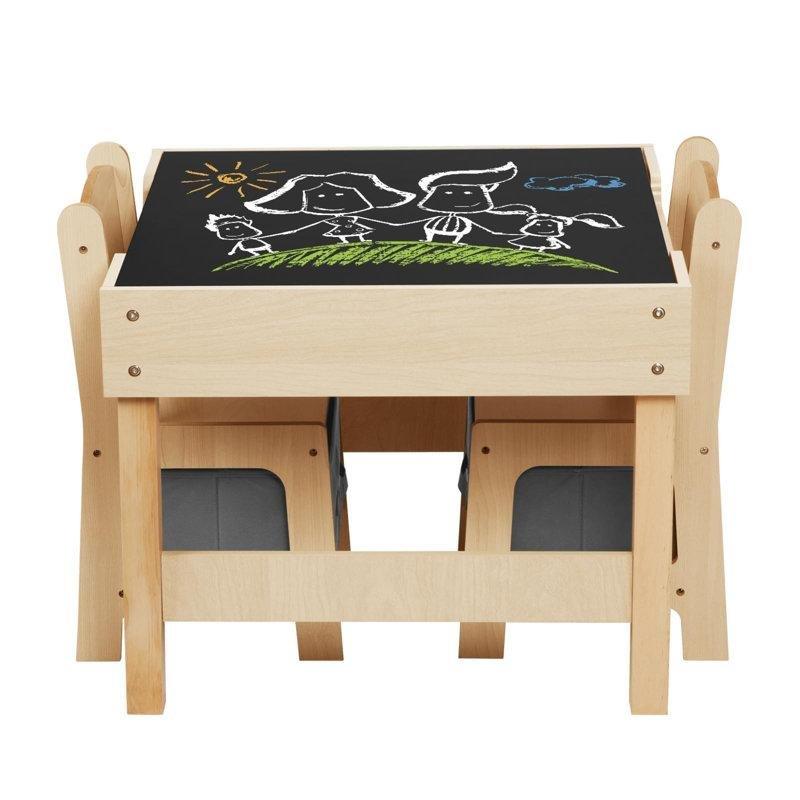 Beyaz Ahşap Endüstriyel Çocuk Yemek Masası 60x60 cm ve 2 Sarı Sandalye Seti - 86536
