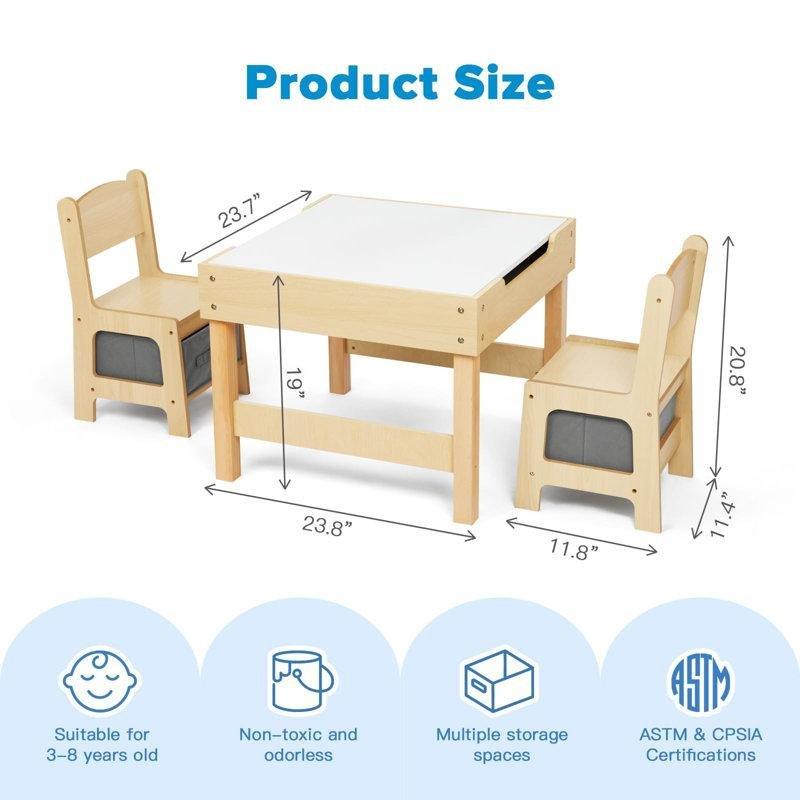 Beyaz Ahşap Endüstriyel Çocuk Yemek Masası 60x60 cm ve 2 Sarı Sandalye Seti - 86536