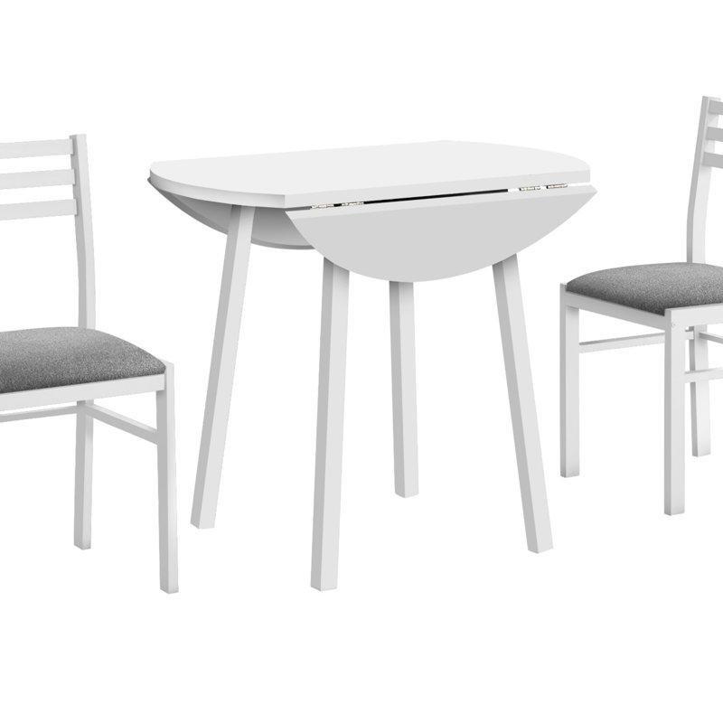 Beyaz Endüstriyel Ahşap Açılır Yapraklı Yuvarlak Mutfak Masası Gri Kumaş Sandalye ve Bench Seti - 85561.0