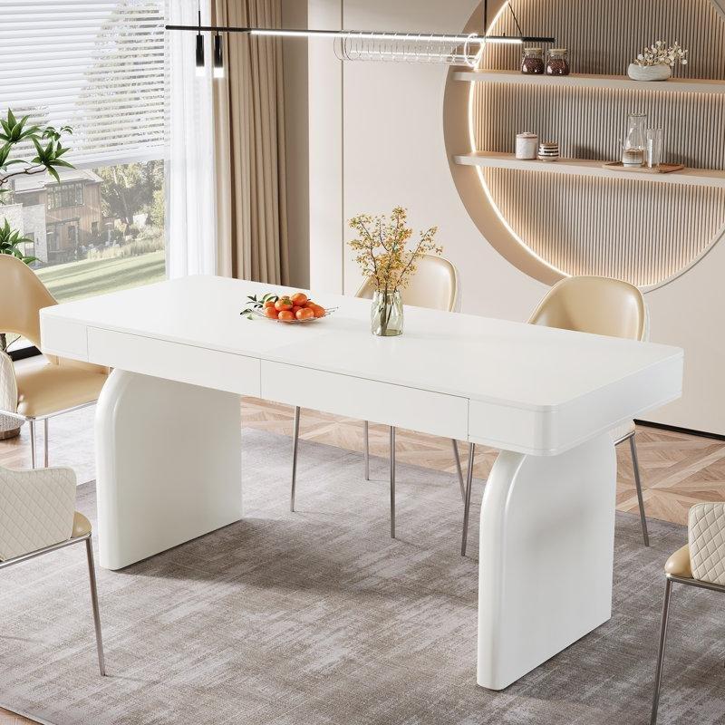Beyaz Endüstriyel Ahşap Çekmeceli Yemek Masası 160x56x76 cm - 86446