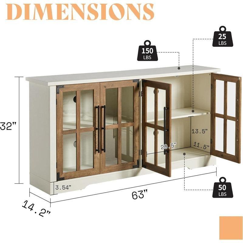 Beyaz Endüstriyel Ahşap Çiftli Cam Kapılı Yemek Masası Konsol Takımı 160 cm - 88477