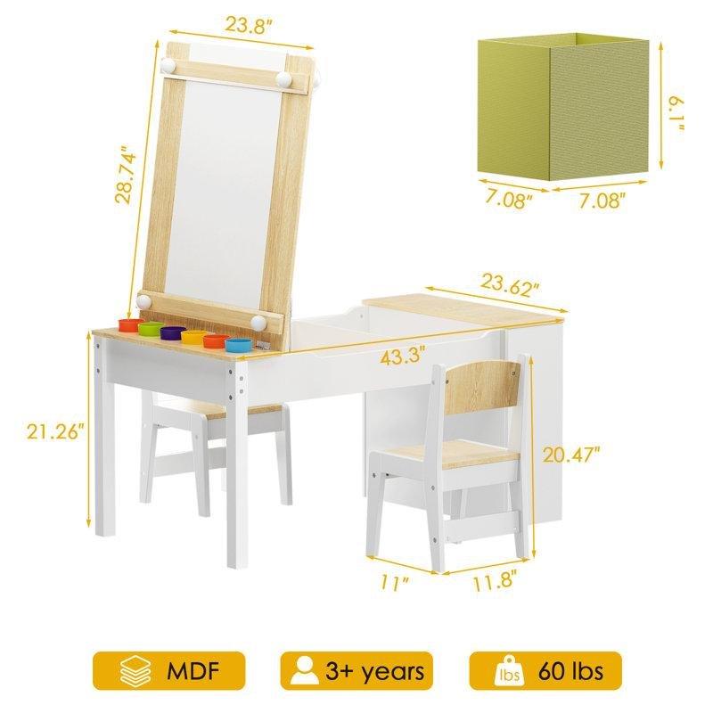 Beyaz Endüstriyel Ahşap Çocuk Yemek Masası 110x60x54 cm Saklama Sepetli - 86608