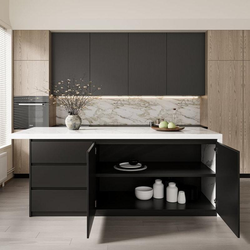 Beyaz Endüstriyel Ahşap Dolaplı Yemek Masası 183 cm - 86248