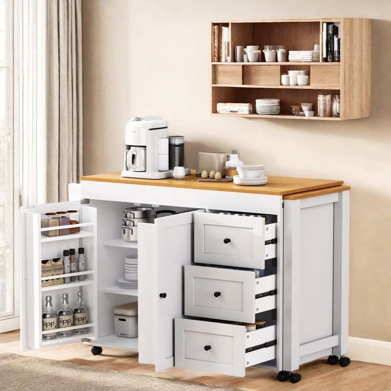 Beyaz Endüstriyel Ahşap Genişletilebilir Dolaplı Yemek Masası 124 cm - 86227