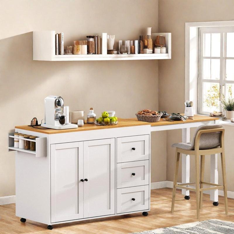 Beyaz Endüstriyel Ahşap Genişletilebilir Dolaplı Yemek Masası 124 cm - 86227