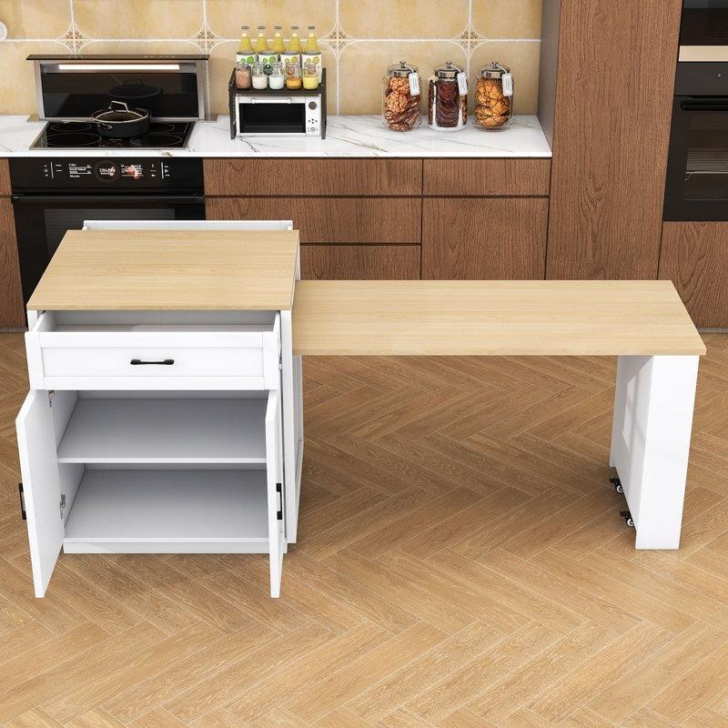 Beyaz Endüstriyel Ahşap Genişletilebilir Dolaplı Yemek Masası 210 cm - 86176