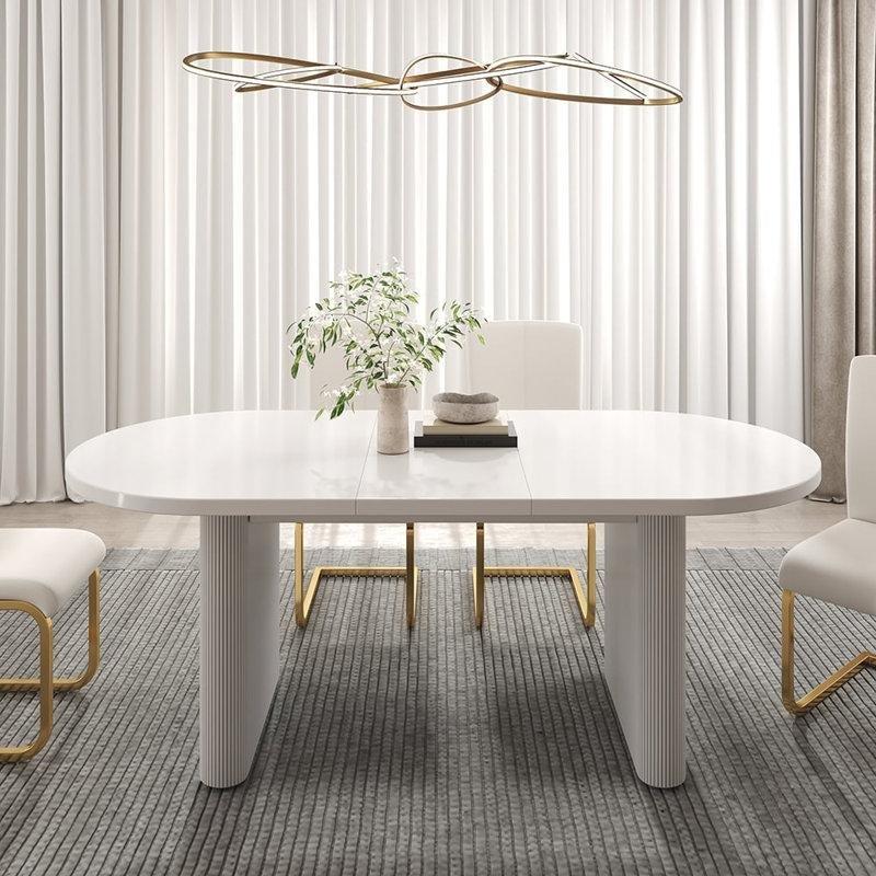 Beyaz Endüstriyel Ahşap Genişletilebilir Japandi Yemek Masası 160-200 cm - 87370