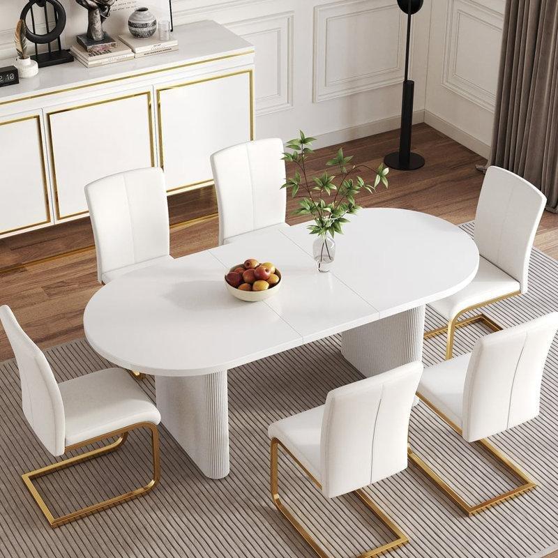 Beyaz Endüstriyel Ahşap Genişletilebilir Japandi Yemek Masası 160-200 cm - 87370