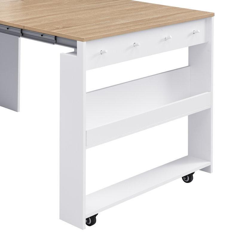 Beyaz Endüstriyel Ahşap Genişletilebilir Yemek Masası 168 cm Depolamalı Çok Amaçlı Konsol - 86326