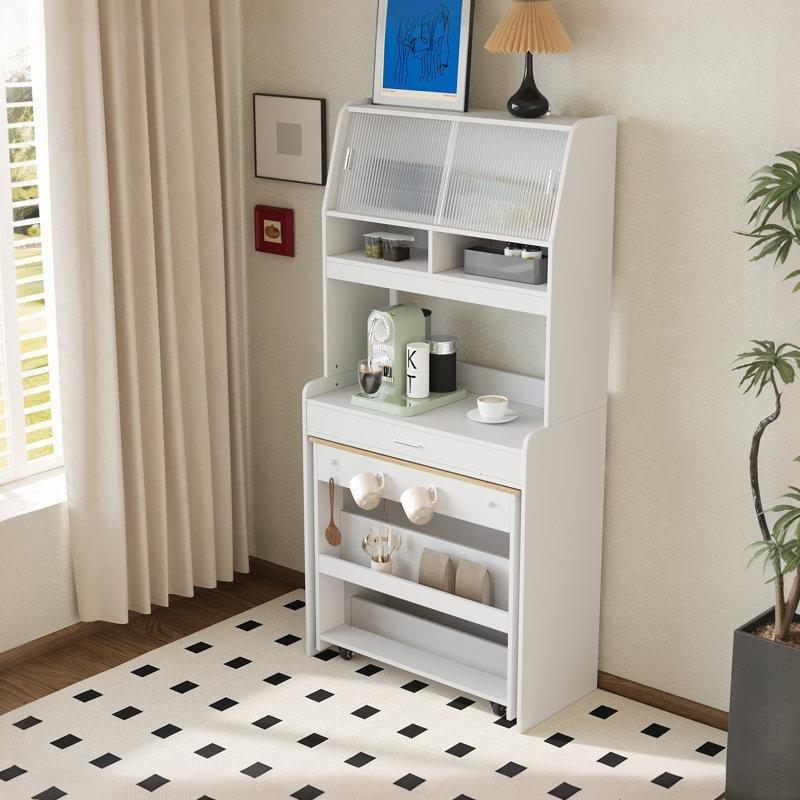 Beyaz Endüstriyel Ahşap Genişletilebilir Yemek Masası 168 cm Depolamalı Çok Amaçlı Konsol - 86326