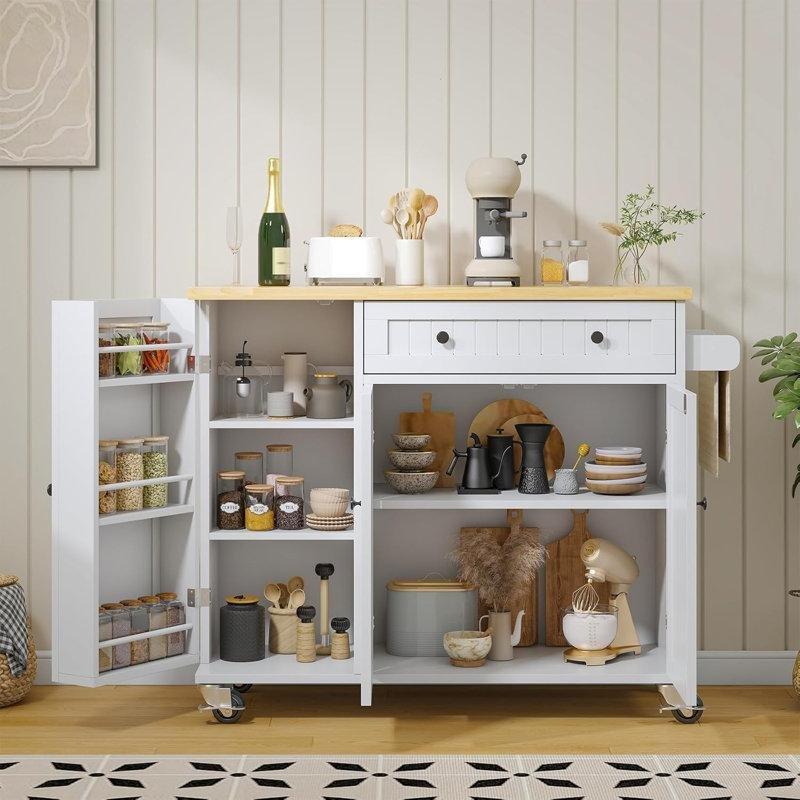 Beyaz Endüstriyel Ahşap Üstlü Katlanır Yapraklı Dolaplı Yemek Masası 117 cm - 86239