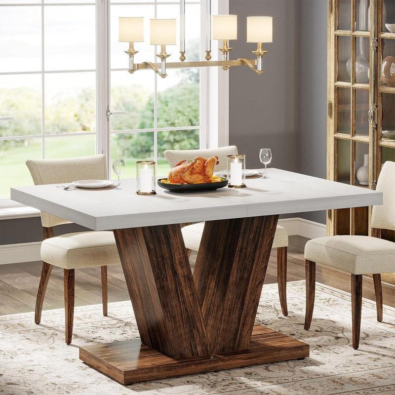 Beyaz Endüstriyel Ahşap Yemek Masası 120x80 cm Pedestal Tabanlı - 86434