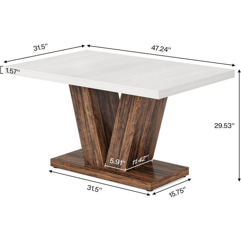 Beyaz Endüstriyel Ahşap Yemek Masası 120x80 cm Pedestal Tabanlı - 86434