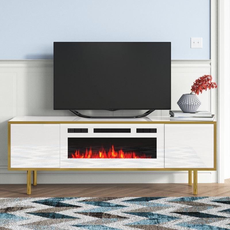 Beyaz Gold Şömineli TV Ünitesi 165 cm – 83107