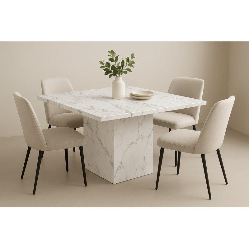 Beyaz Gri Mermer Kare Yemek Masası 152 cm - 84904