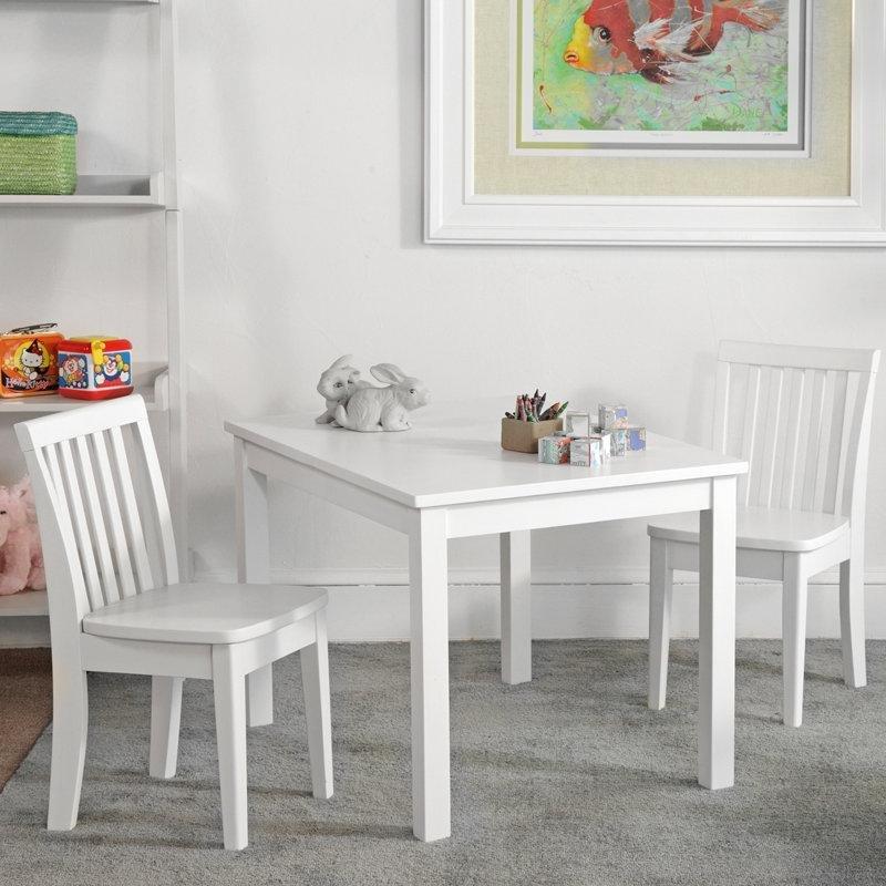 Beyaz Masif Ahşap Çocuk Yemek Masası ve Sandalye Seti 3 Parça - 86596