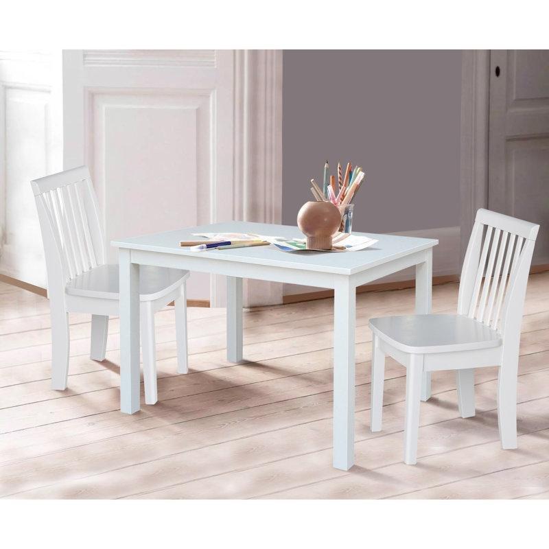 Beyaz Masif Ahşap Çocuk Yemek Masası ve Sandalye Seti 3 Parça - 86596