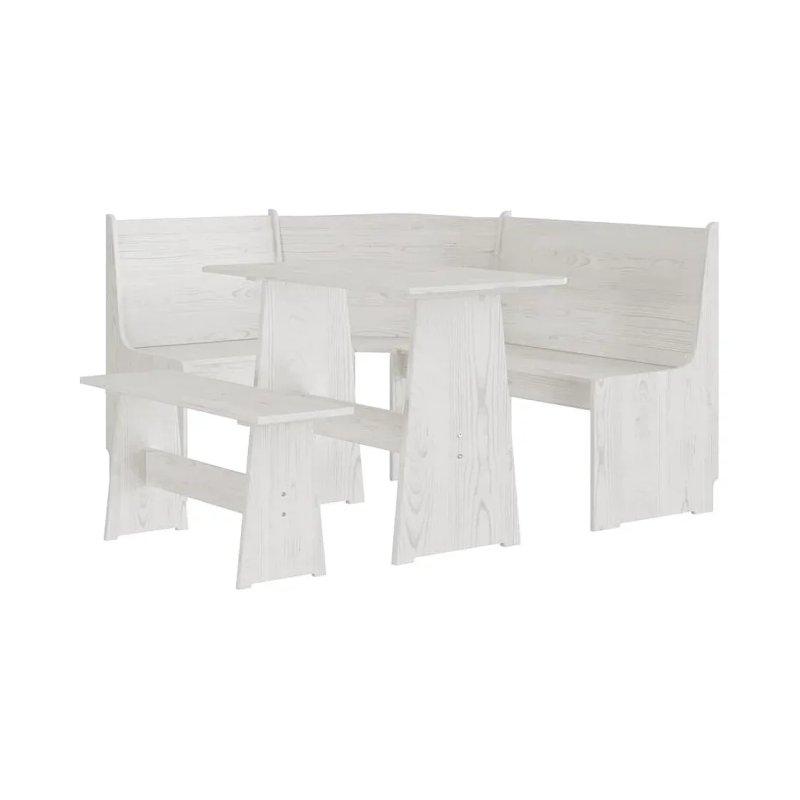 Beyaz Masif Çam Ahşap Mutfak Masası 100x60 cm Benchli Yemek Seti - 88600
