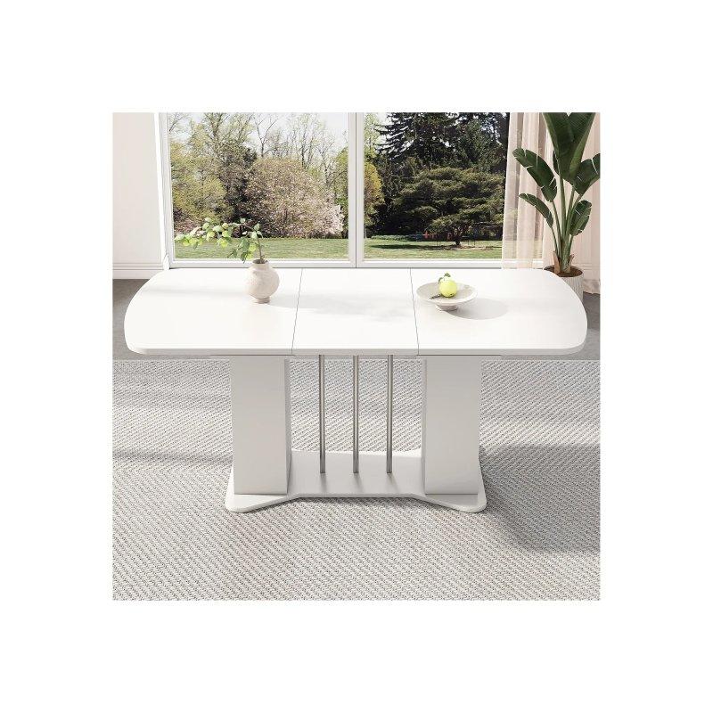 Beyaz MDF Açılır Yemek Masası 120-160 cm Silver Ayaklı - 83257