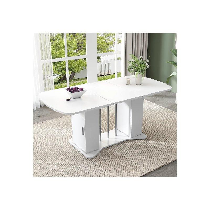 Beyaz MDF Açılır Yemek Masası 120-160 cm Silver Ayaklı - 83257