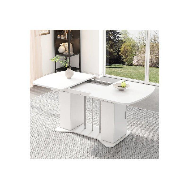 Beyaz MDF Açılır Yemek Masası 140-180 cm Depolama Bölmeli - 83185