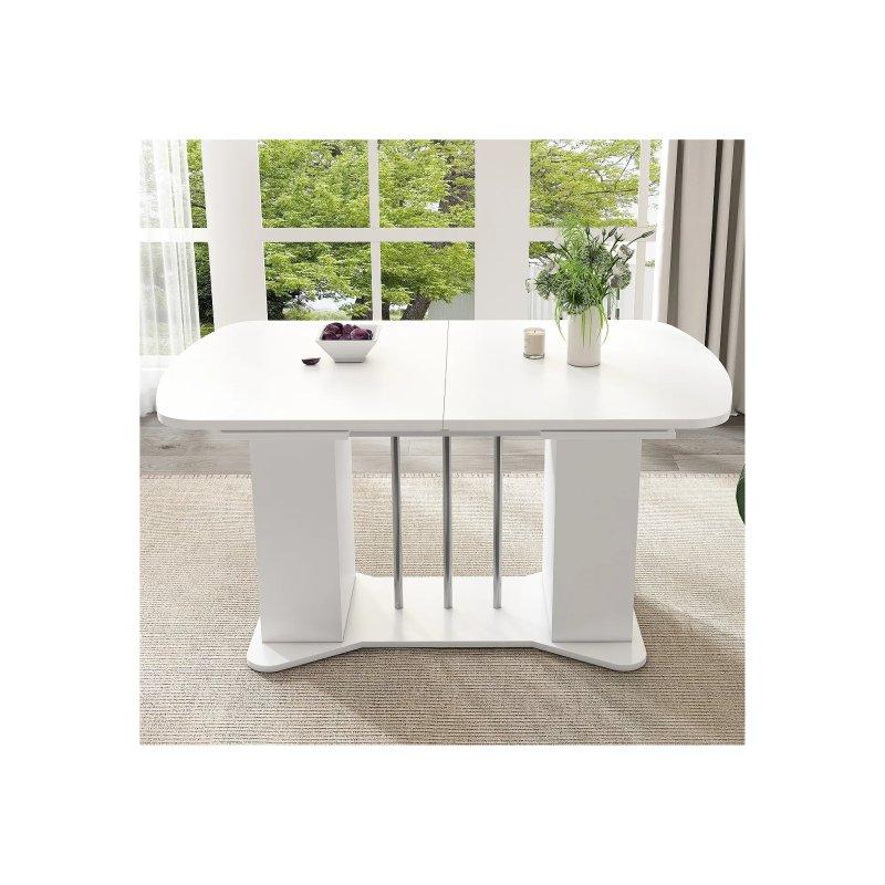Beyaz MDF Açılır Yemek Masası 140-180 cm Depolama Bölmeli - 83185