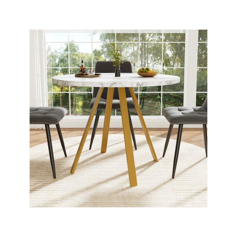 Beyaz MDF Yuvarlak Yemek Masası 80x80 cm Gold Metal Ayaklı - 83368