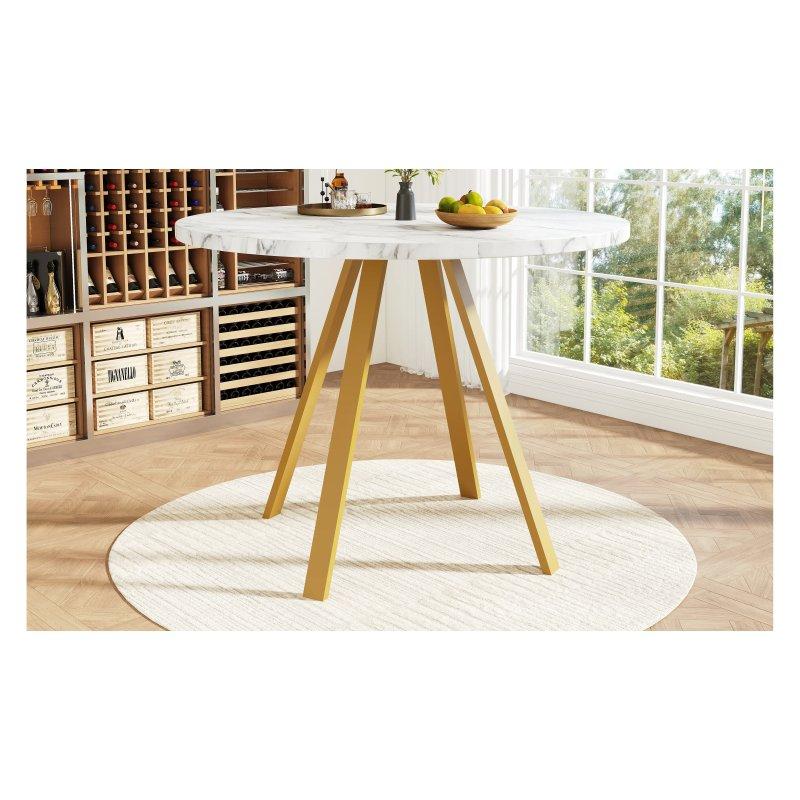 Beyaz MDF Yuvarlak Yemek Masası 80x80 cm Gold Metal Ayaklı - 83368