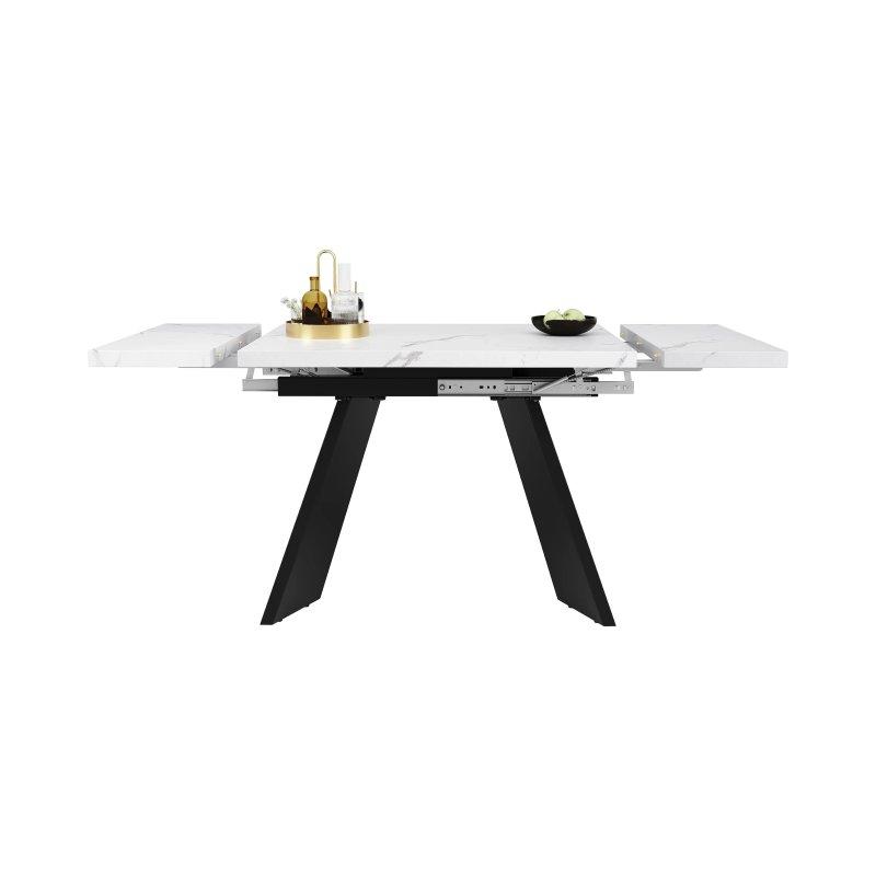 Beyaz Mermer Desenli Açılır Yemek Masası 99-159 cm Siyah Metal Ayaklı - 83182