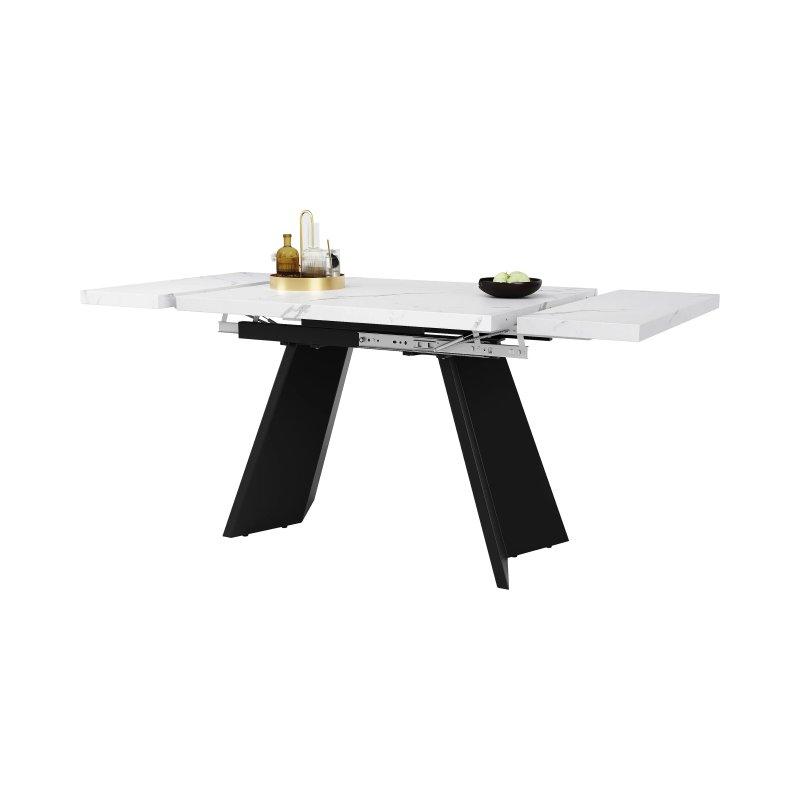 Beyaz Mermer Desenli Açılır Yemek Masası 99-159 cm Siyah Metal Ayaklı - 83182