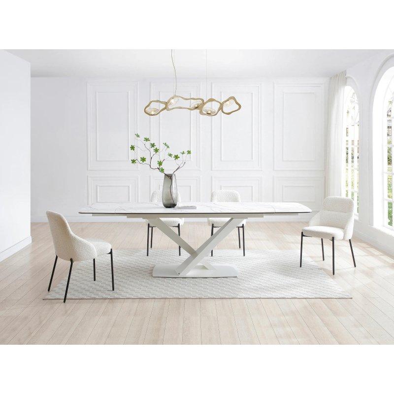 Beyaz Mermer Desenli Cam Seramik Açılır Yemek Masası 220 cm - 83203