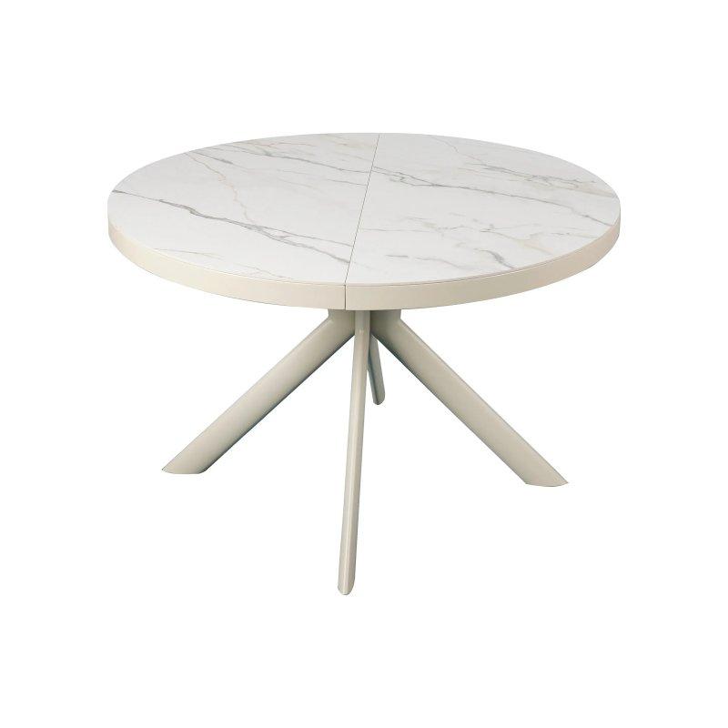 Beyaz Mermer Desenli Genişletilebilir Yuvarlak Yemek Masası 160 cm - 83371