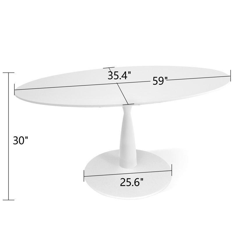 Beyaz Mermer Desenli Oval Yemek Masası 150x90 cm - 84328