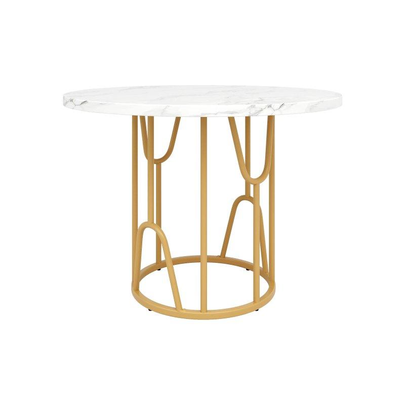 Beyaz Mermer Desenli Yuvarlak Yemek Masası 80 cm Gold Metal Çerçeveli - 83383