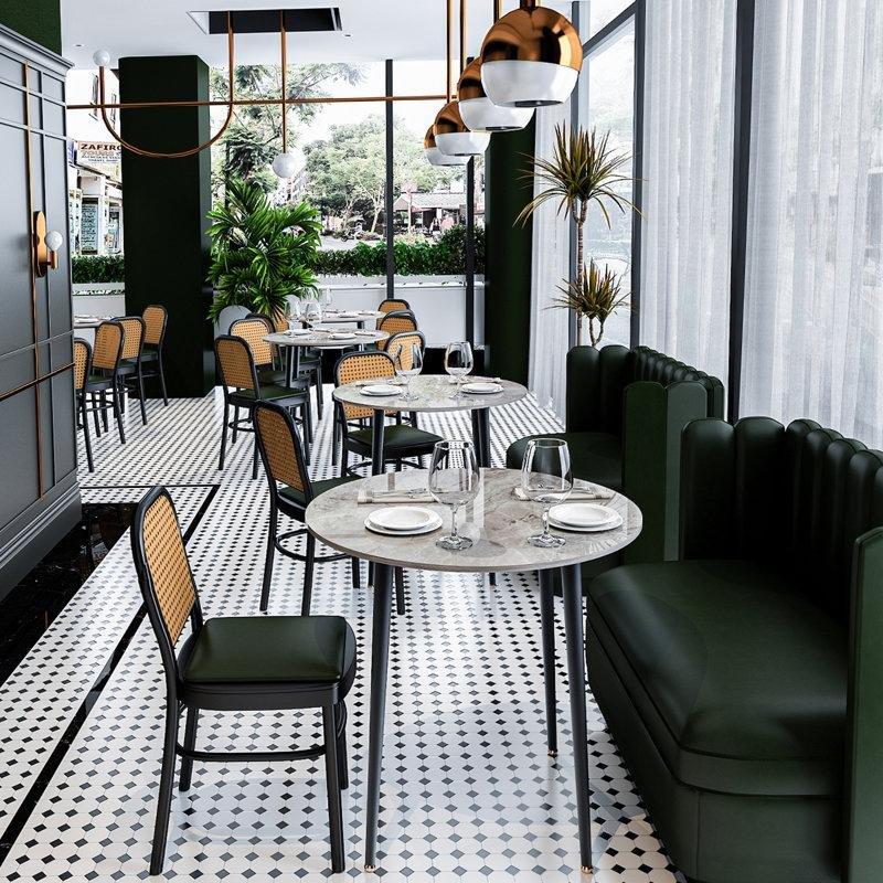 Beyaz Mermer Dokulu Yuvarlak Mutfak Yemek Masası 80 cm - 84943