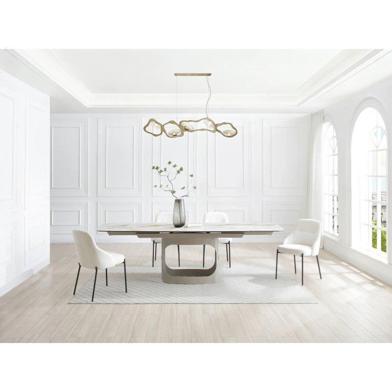 Beyaz Mermer Etkili Seramik Açılır Yemek Masası 220 cm - 83275