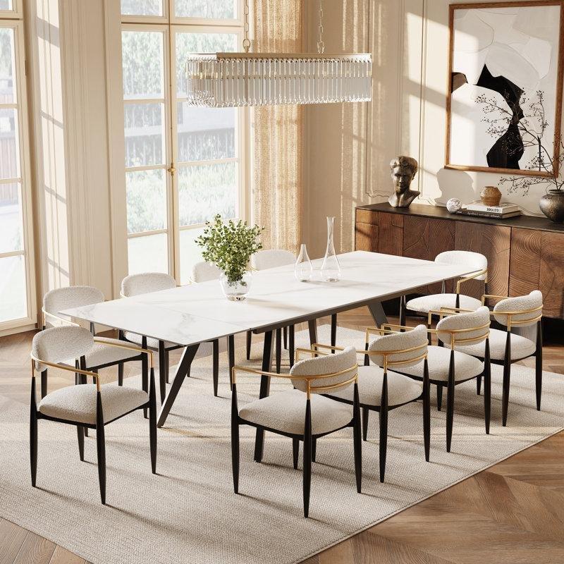 Beyaz Mermer Görünümlü Genişletilebilir Yemek Masası 160-240 cm - 84886