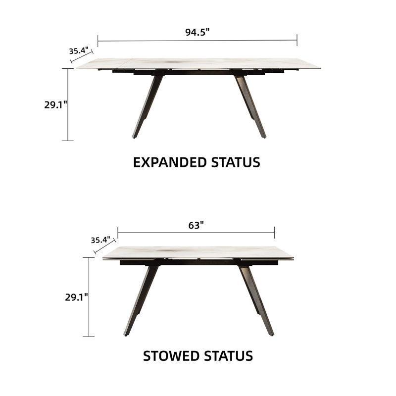 Beyaz Mermer Görünümlü Genişletilebilir Yemek Masası 160-240 cm - 84886