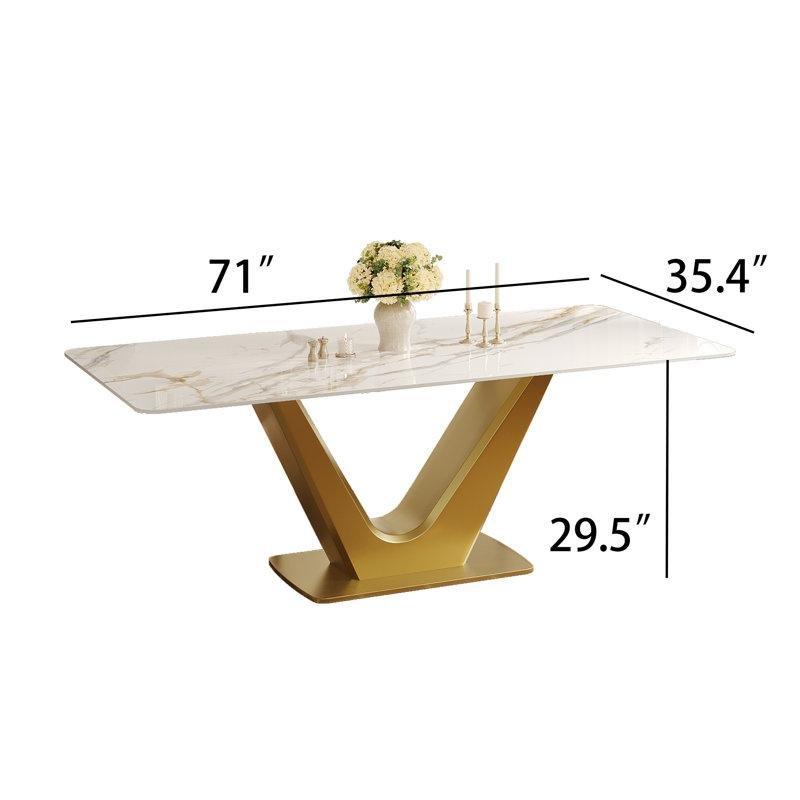 Beyaz Mermer Görünümlü Gold Yemek Masası 180 cm - 86935