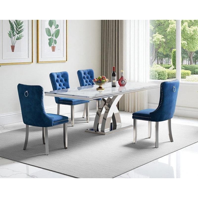 Beyaz Mermer Görünümlü Modern Dikdörtgen 8 Kişilik Yemek Masası 173 cm - 84205