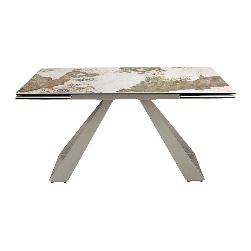 Beyaz Mermer Porseleni Uzatılabilir Dikdörtgen Yemek Masası 160-240 cm Gri Çelik Ayaklı - 87157