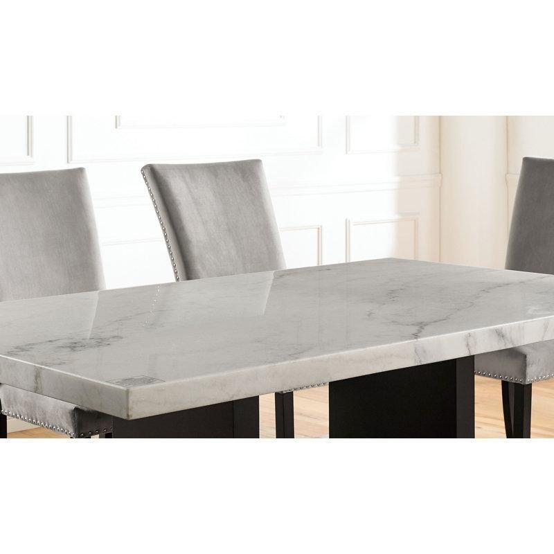 Beyaz Mermer Üstlü Siyah Ahşap Tabanlı Yemek Masası 70x42 cm - 84874