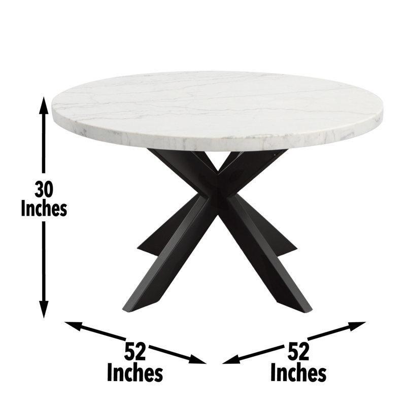 Beyaz Mermer Yemek Masası 132 cm Yuvarlak Siyah Ahşap Ayaklı - 84913