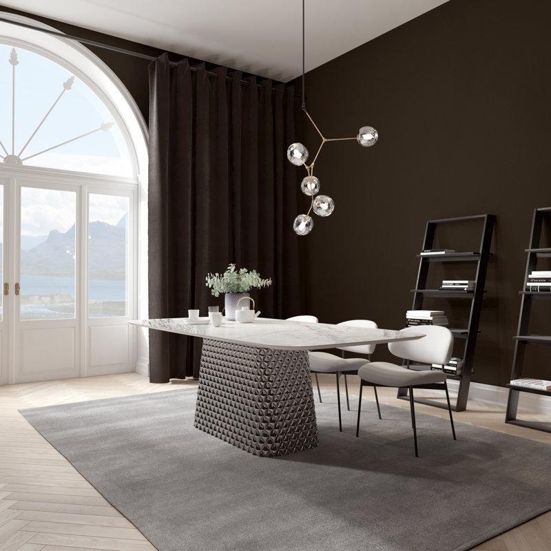 Beyaz Mermer Yemek Masası 180 cm Modern Elmas Deseni Paslanmaz Çelik Tabanlı - 84895