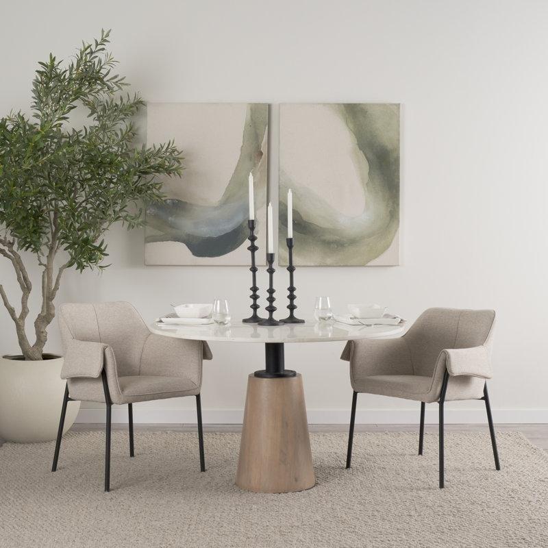 Beyaz Mermer Yuvarlak Yemek Masası 122 cm Çapında Ahşap Ayaklı - 84883