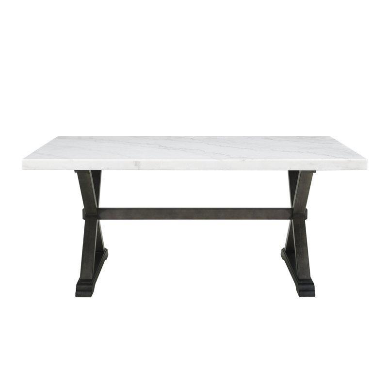 Beyaz Mermerli Dikdörtgen Yemek Masası 178 cm Espresso Trestle Tabanı - 84889