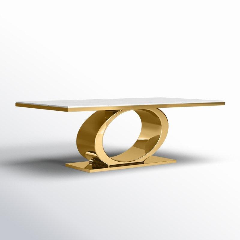 Beyaz Mermerli Dikdörtgen Yemek Masası Gold Metal Ayaklı 87x44 cm - 84835