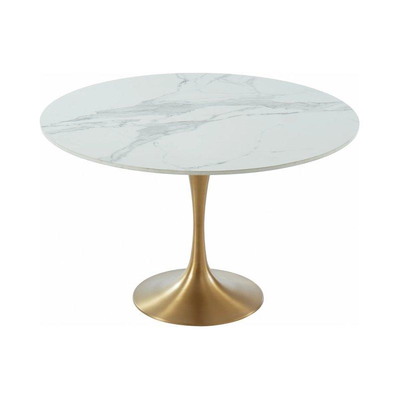 Beyaz Mermerli Gold Metal Ayaklı Yuvarlak Yemek Masası 120 cm - 83353